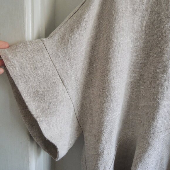 Natural Linen Peplum Back Ruffle Dolman Lagenlook Tunic XL/1X - Picture 3 of 10